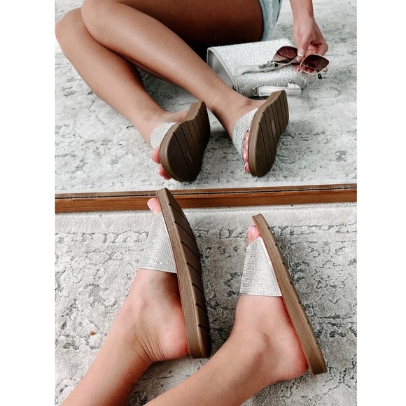 Silver Rhinestone Band Slip On Sandal - Picture 4 of 9